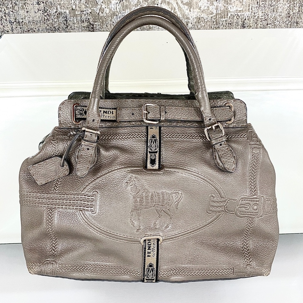 Fendi Pewter Villa Borghese Selleria Leather Bag
